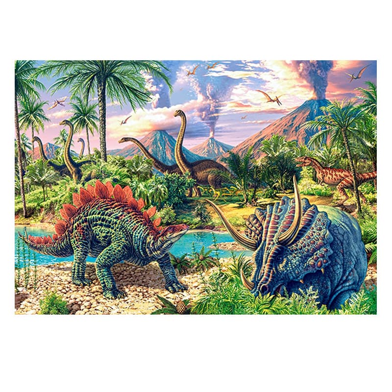 Puzzle 120 pièces : Les volcans et dinosaures