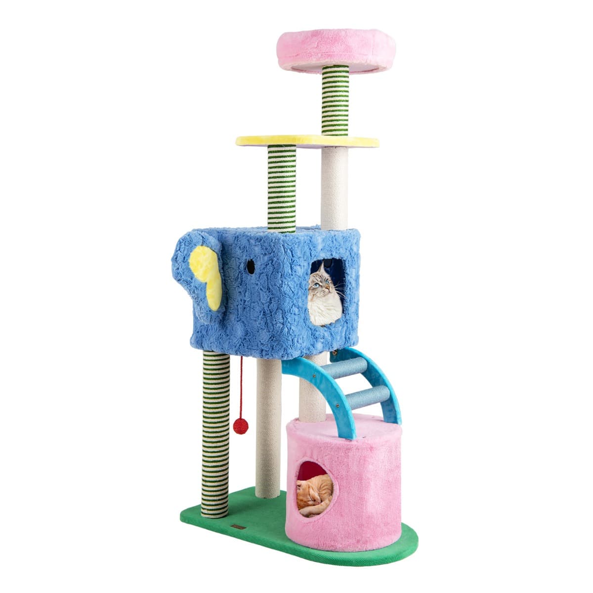 CostwayArbre à Chat Éléphant avec 2 Grottes Coussin de Repos Poteau à Gratter et Échelle Tour à Chat à Plusieurs Niveaux Bleu