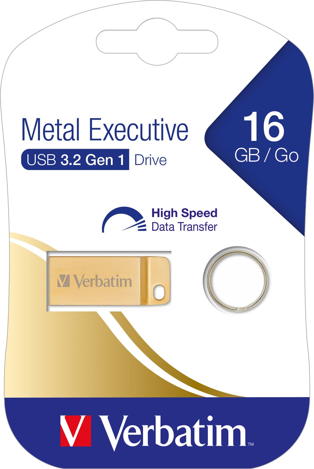 Verbatim Clé USB 3.2 16 Go, Metal Executive, Gold Type-A, (R) 60 Mo/s, (W) 12 Mo/s, blister de vente au détail