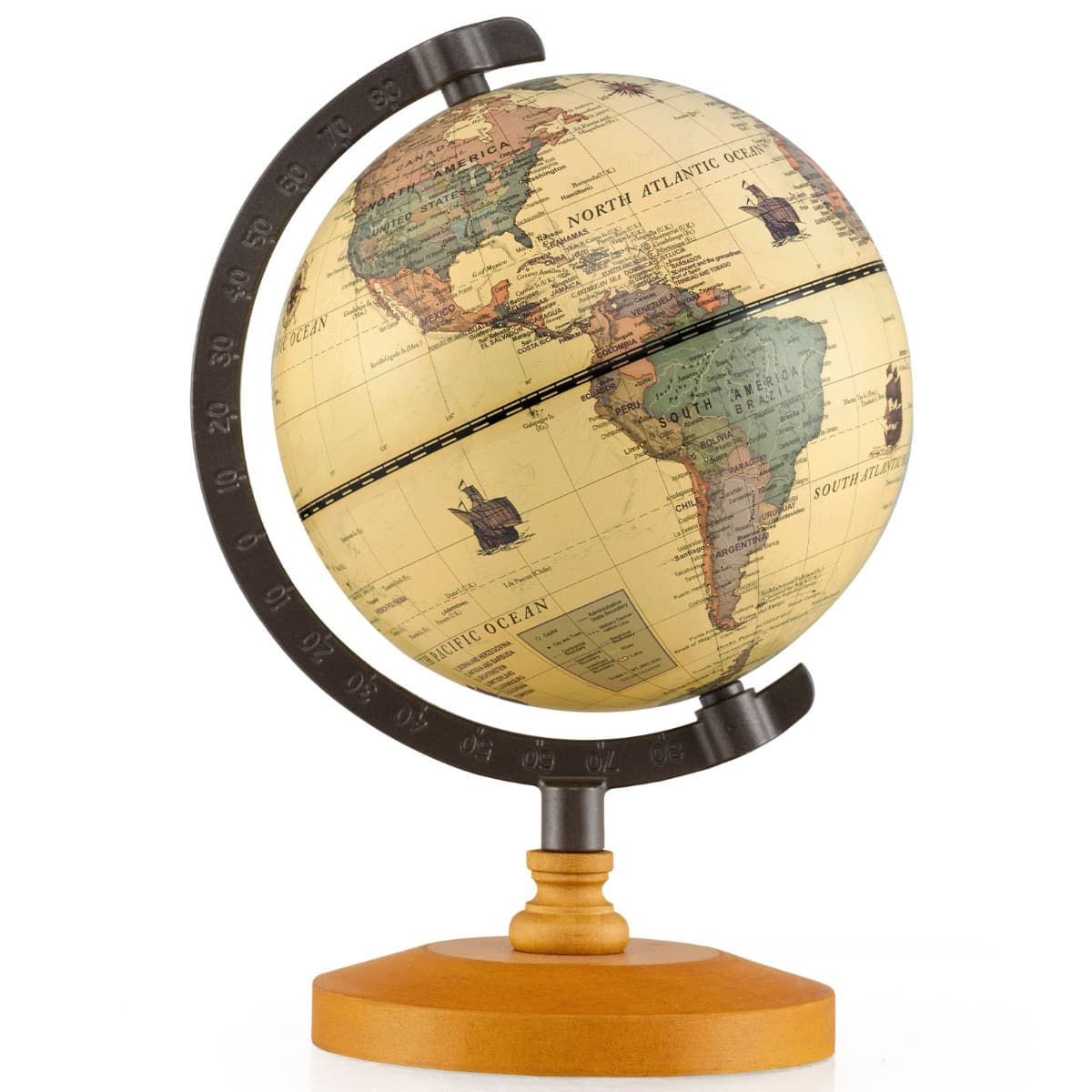 CostwayGlobe Antique 14 cm de Diamètre Mini Globe Terrestre Rotatif avec Socle en Bois Carte & Couleur Vintage Globe Éducatif Bronze