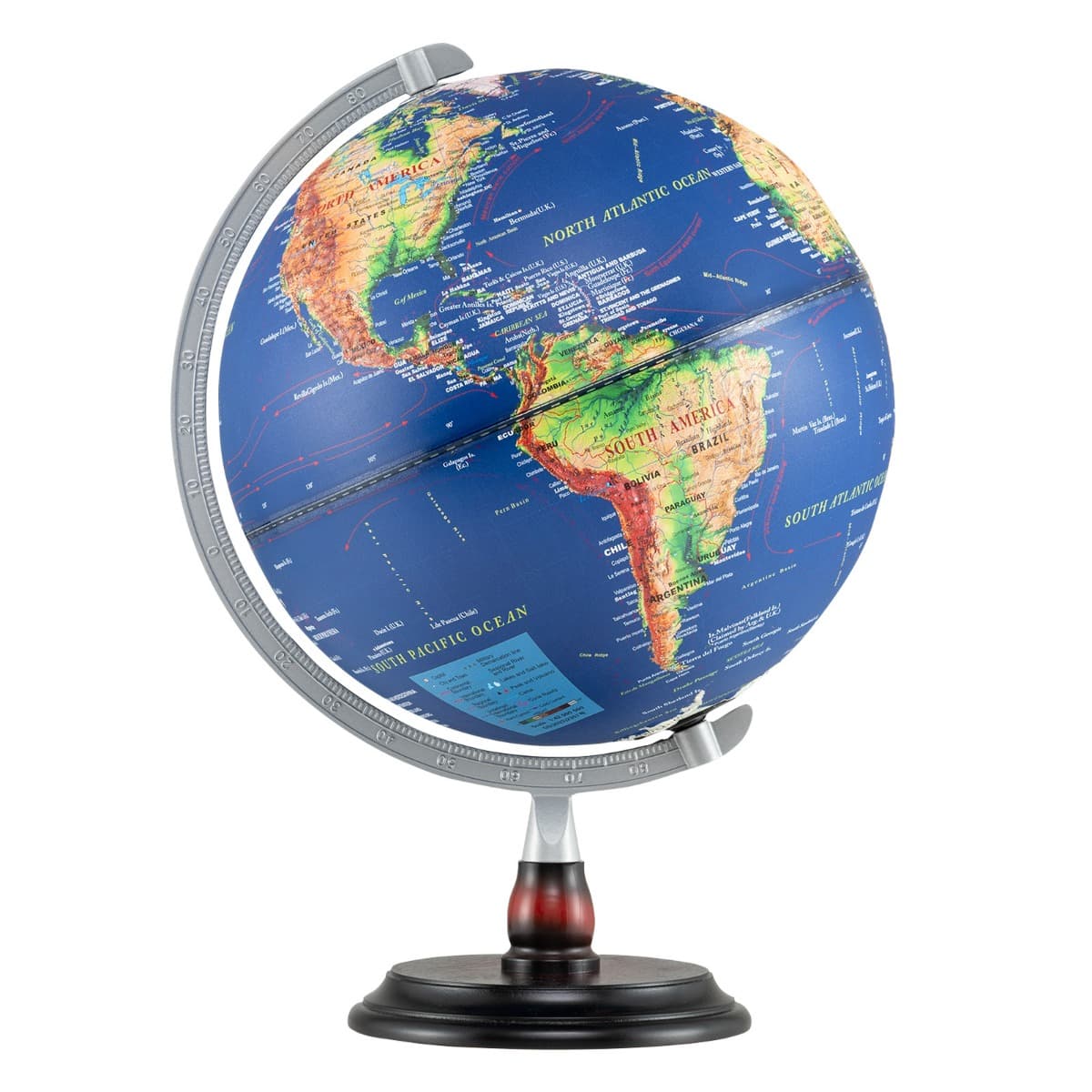 CostwayGlobe Terrestre Lumineux 30 CM Lampe de Nuit Globe avec Support en Bois et Carte Claire pour Enfants et Adultes Bleu